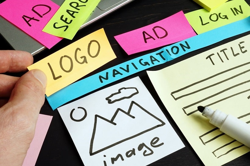 placeholder stickers and cards being used to set the layout of a website